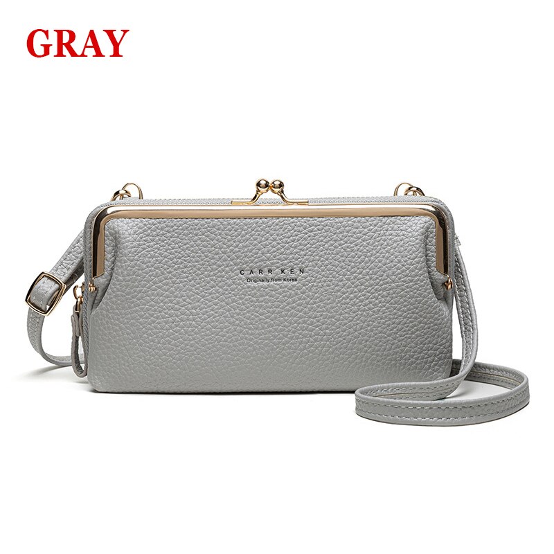 Phone Bag PU Leather Large Capacity Travel Portable Shoulder Bag Brand Ladies Crossbody Bag Messenger Bag: Grey
