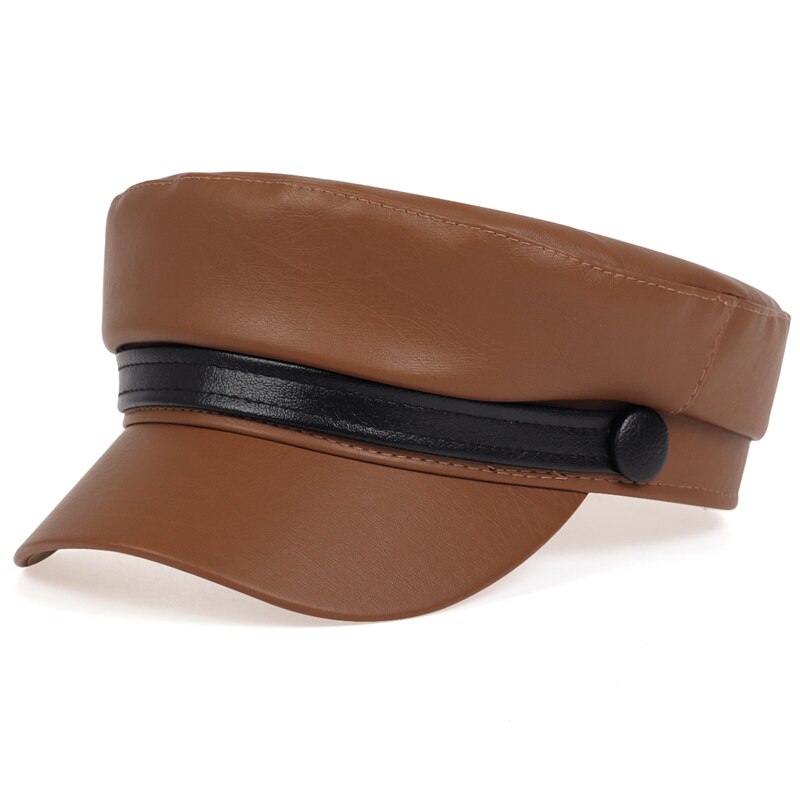Koreansk læder baret dame hat super brand vilde hatte udendørs fritid kasketter hat: Khaki sort