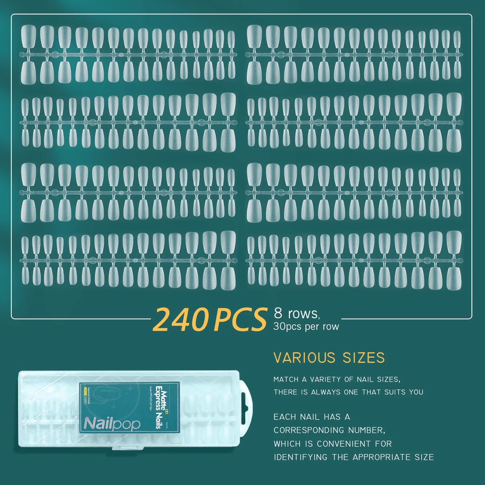 Nailpop 240 stks Matt Nail Capsule Gloednieuw Pre-buff Nail Tips voor Uitbreiding Hoge Matte Express Nagels Premium manicure