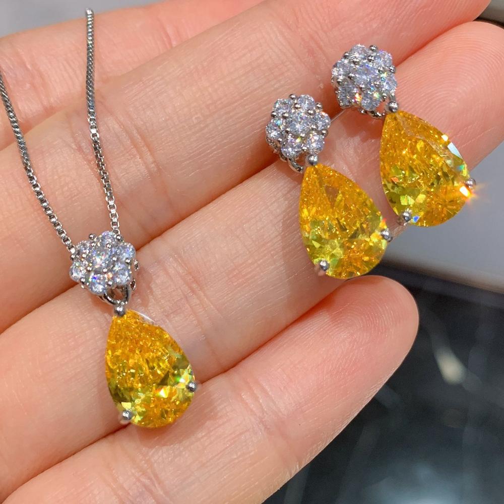 Creato taglio Smeraldo citrino rosa topazio Della Pietra Preziosa Dei Monili in Argento 925 Orecchini di colore Collane per le donne Regali di Nozze 2020 nuovo