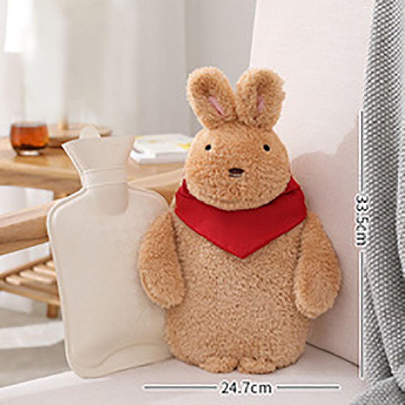 Saim Water Bag Cute Plush Pink Rabbit Bear Style Heat Jug Water Injection Heating Explosion-proof Water Heating Bag JJ50680: Brown rabbit