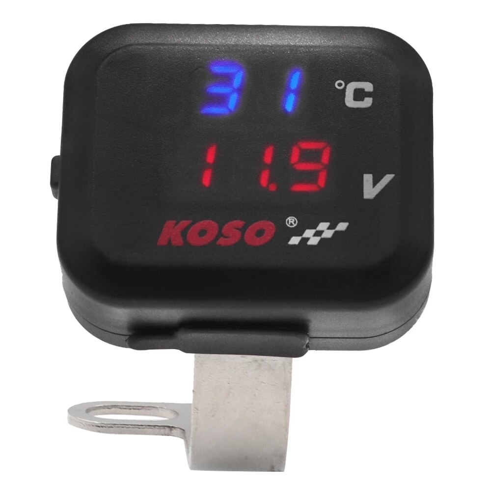 Koso Motorfiets Air Thermometer Gauge Led Voltmeter Voltage Voor Motorfiets 2 In 1 Functie Voltmeter Display Indicator Met Usb