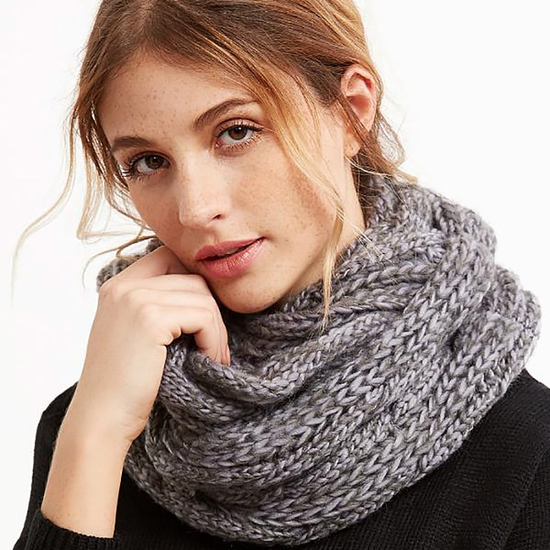 Snood Scarf Thick Knitted Winter Warm Women Ring Scarf Unisex Color Matching Soft Neck Loop Scarfs Circle Top