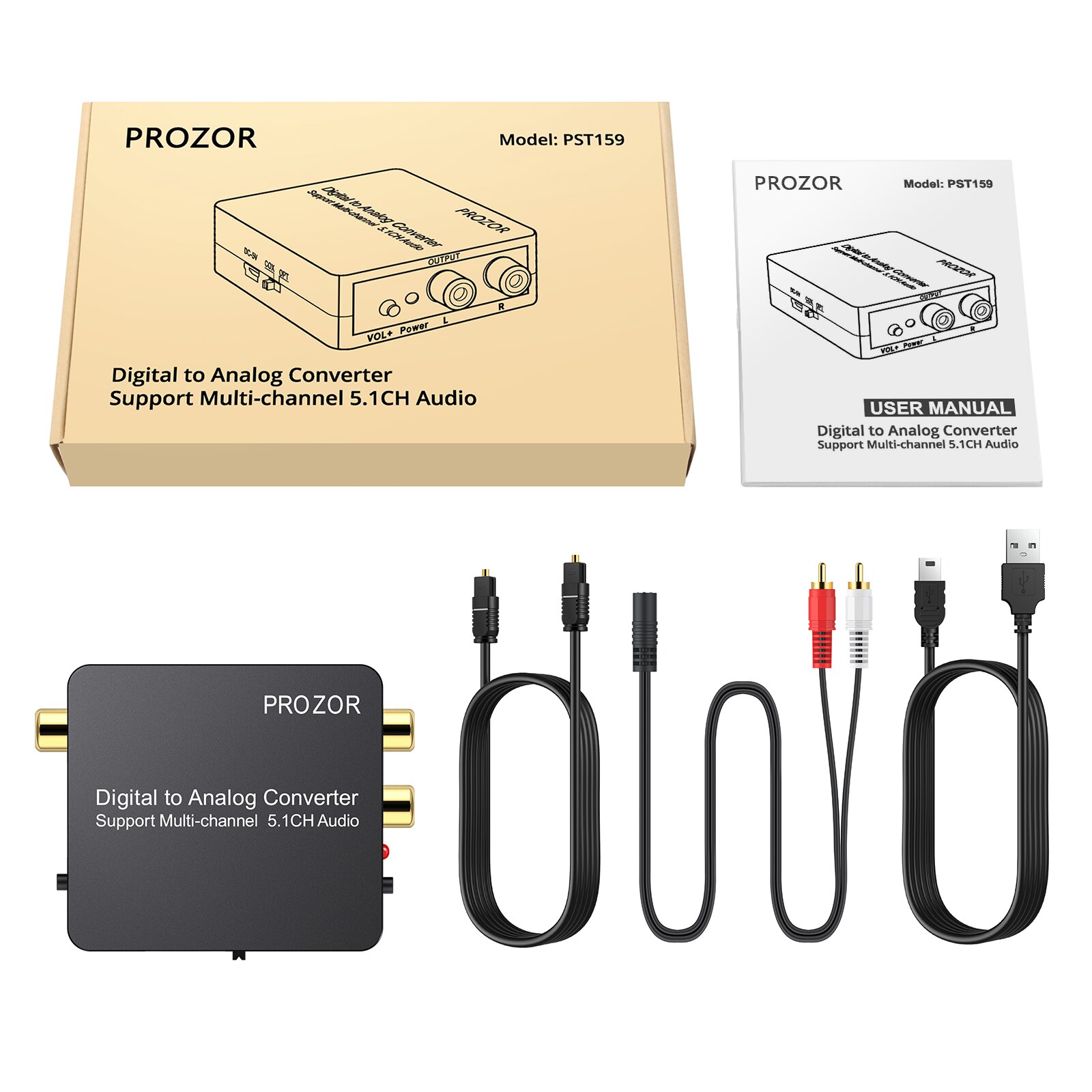 Prozor – convertisseur numérique-analogique, optique SPDIF Toslink Coaxial 5.1CH à 2CH, stéréo analogique, prend en charge le décodeur Audio DAC DTS 5.1CH: Default Title