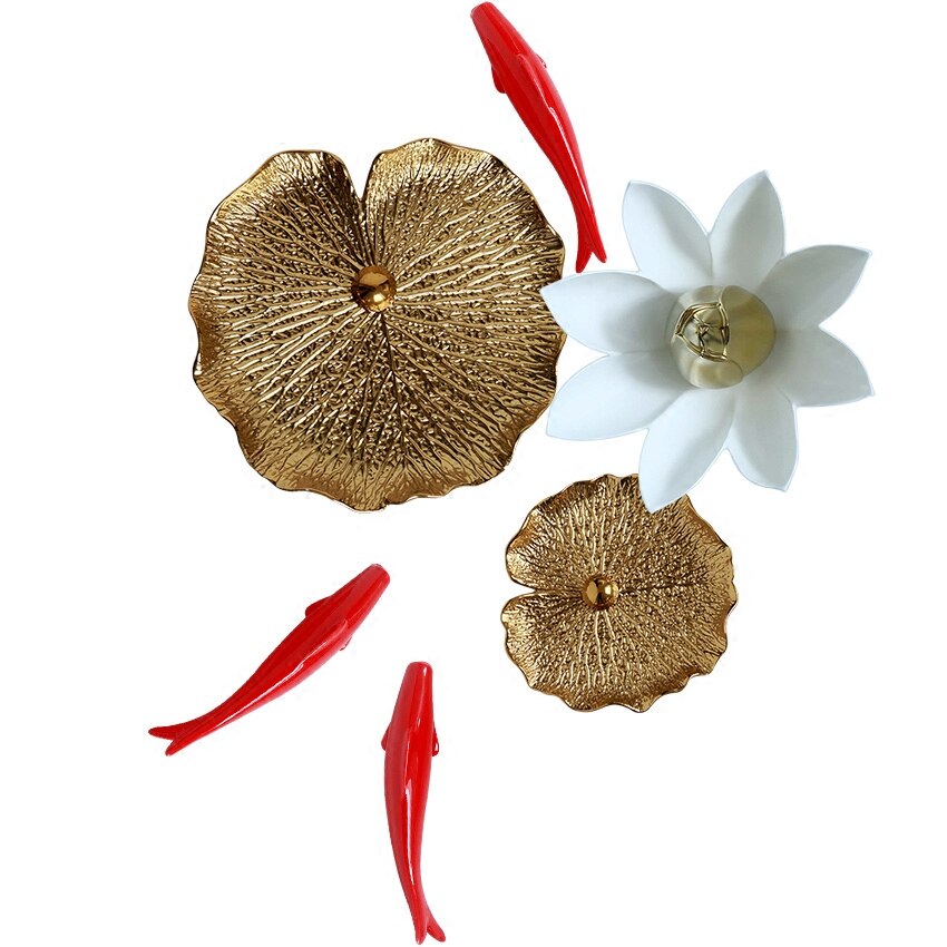 Kreative 3D Stereo Fisch Lotus Blatt Zauberstab Hängen Ornament Dekoration Hause Sofa Hintergrund Harz Blume Handwerk Hotel Wandbild