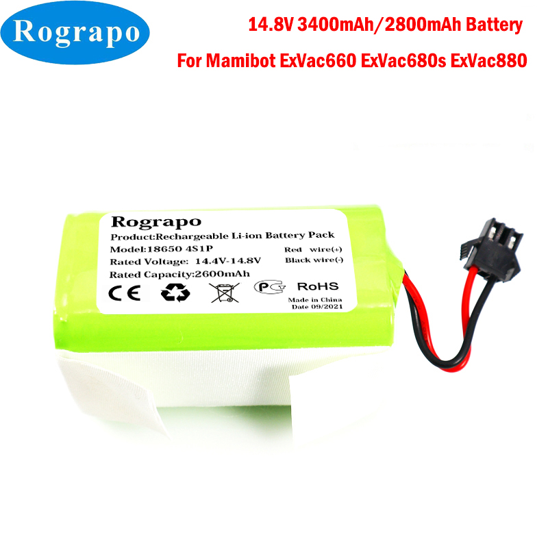 14.4v 3400 mah /2800 mah li-ion batteri til mamibot exvac 660 /  exvac 680s /  exvac 880 robotstøvsuger exvac 660 680s 880