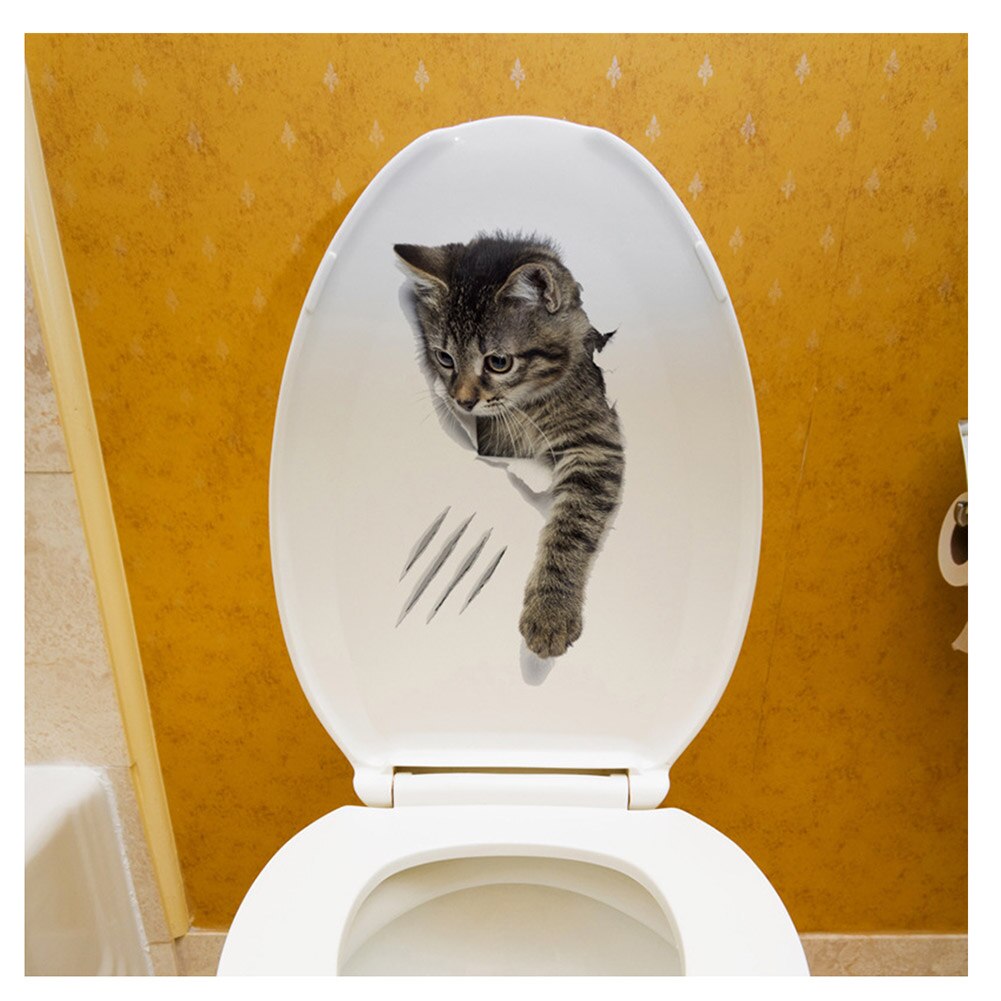 Katte sticker til væg tegneserie sød 3d kitty dyr levende badeværelse skræl og stok toilet mærkat jan 88: Sk2004