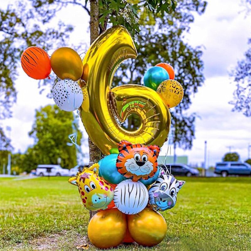 Jungle Animal Balloons Set Animal Zoo Theme Birthday Balloons 32inch Gold Number Globos Kid 1st Birthday Party Baby Shower Decor