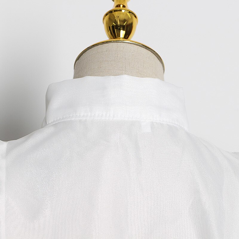 TWOTWINSTYLE-Blusa holgada informal con manga larga para mujer, camisa con volantes y cuello alto, ropa a la ,