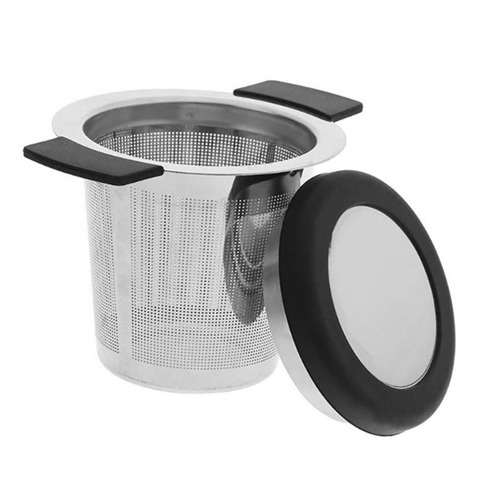 Stainless Steel Reusable Tea Infuser Basket With Dual Handles Fine Mesh Tea Strainer Lid Tea and Coffee Filters: black