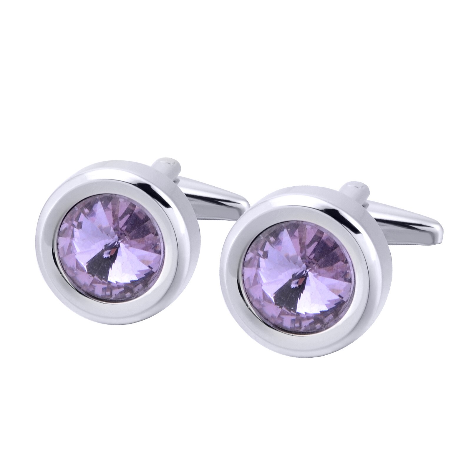 Novo Luxo Metal Cristal Rodada Abotoaduras para a Camisa Dos Homens Roupas de Casamento Cuff Link Abotoaduras Moda de Alta Qualidade Jóias: purple