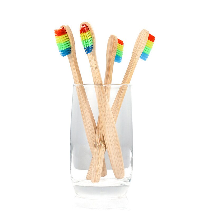 Rainbow 1 PC Natureza Punho De Madeira Cabeça escova de Dentes de Cerdas Macias Escova De Bambu Colorido Para Oral Care
