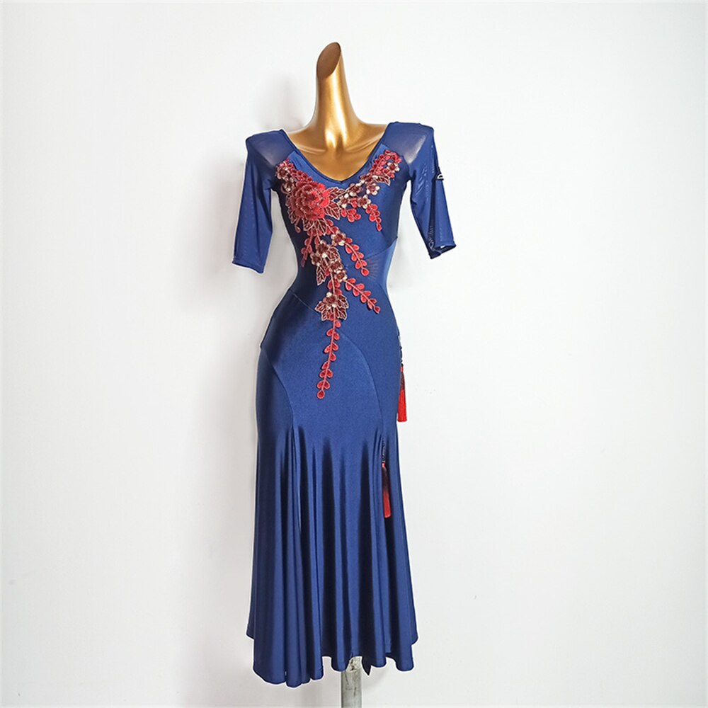 Modern Dance Dress for Women Long Sleeve Embroidery Latin Dance Competition Dresses Adult Performance Wear