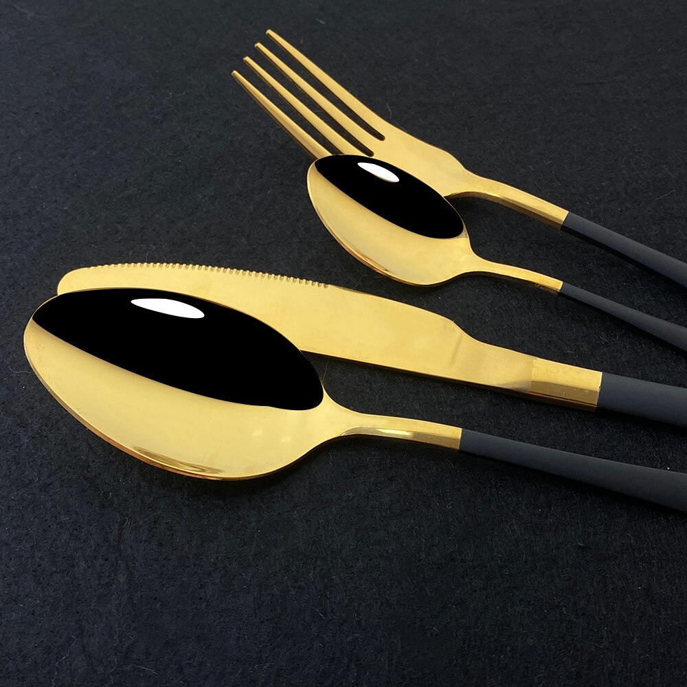Couverts de cuisine en or blanc, 4 pièces, argenterie, service de table en acier inoxydable, service de table, couteau, fourchette, cuillère