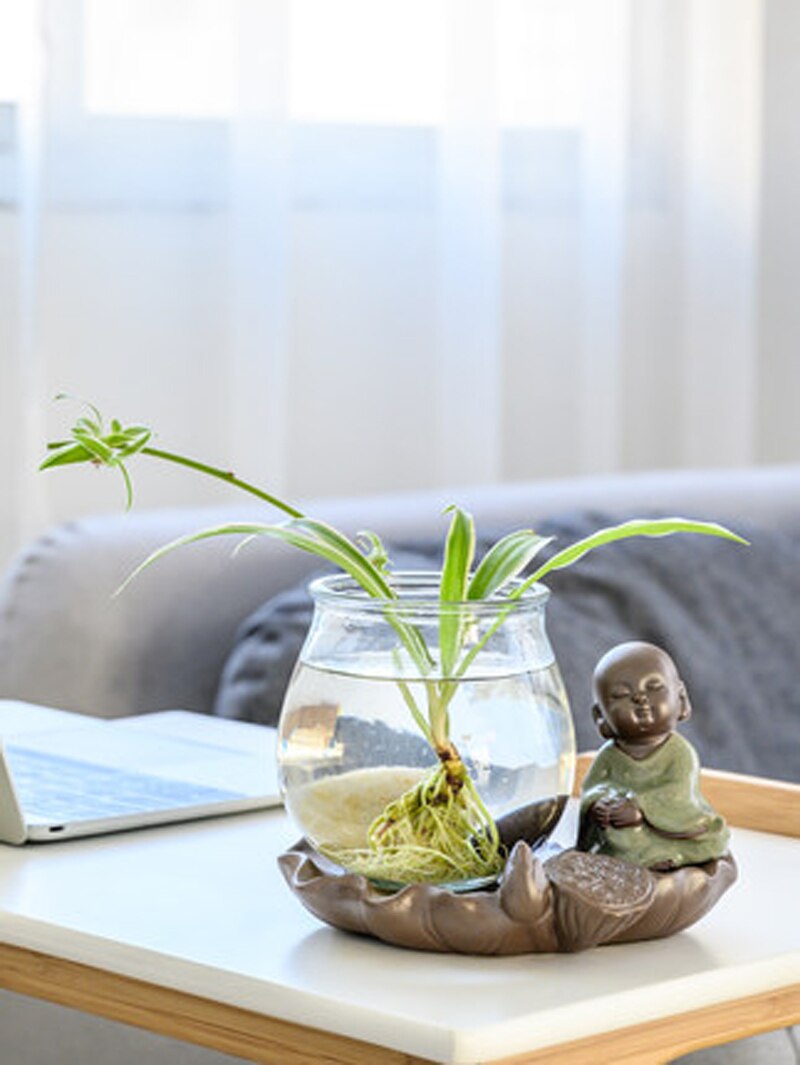 Maceta de cerámica hidropónica para decoración del hogar, florero pequeño de cerámica con maceta de cristal, adornos para té Geyao, para mascotas,