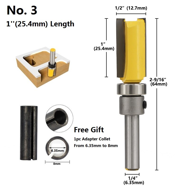 1pc 1/4''(6.35mm) 8mm Shank Flush Trimming Router Bit Pattern Wood Milling Bit Template Trim Milling Cutter Straight Router Bit: No. 3