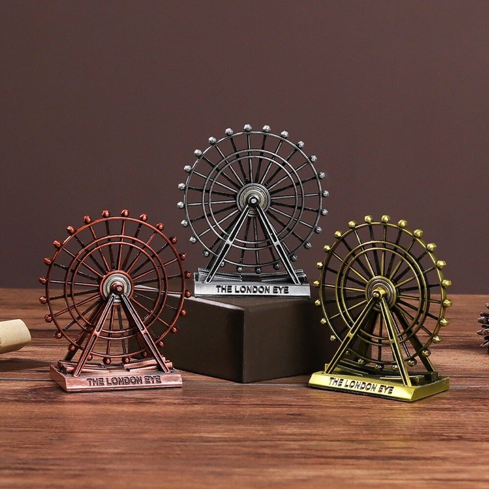 European Style Retro Zinc Alloy Ferris Wheel Model Home Furnishings Rotating Metal Decorative Ferris Wheel Ornaments