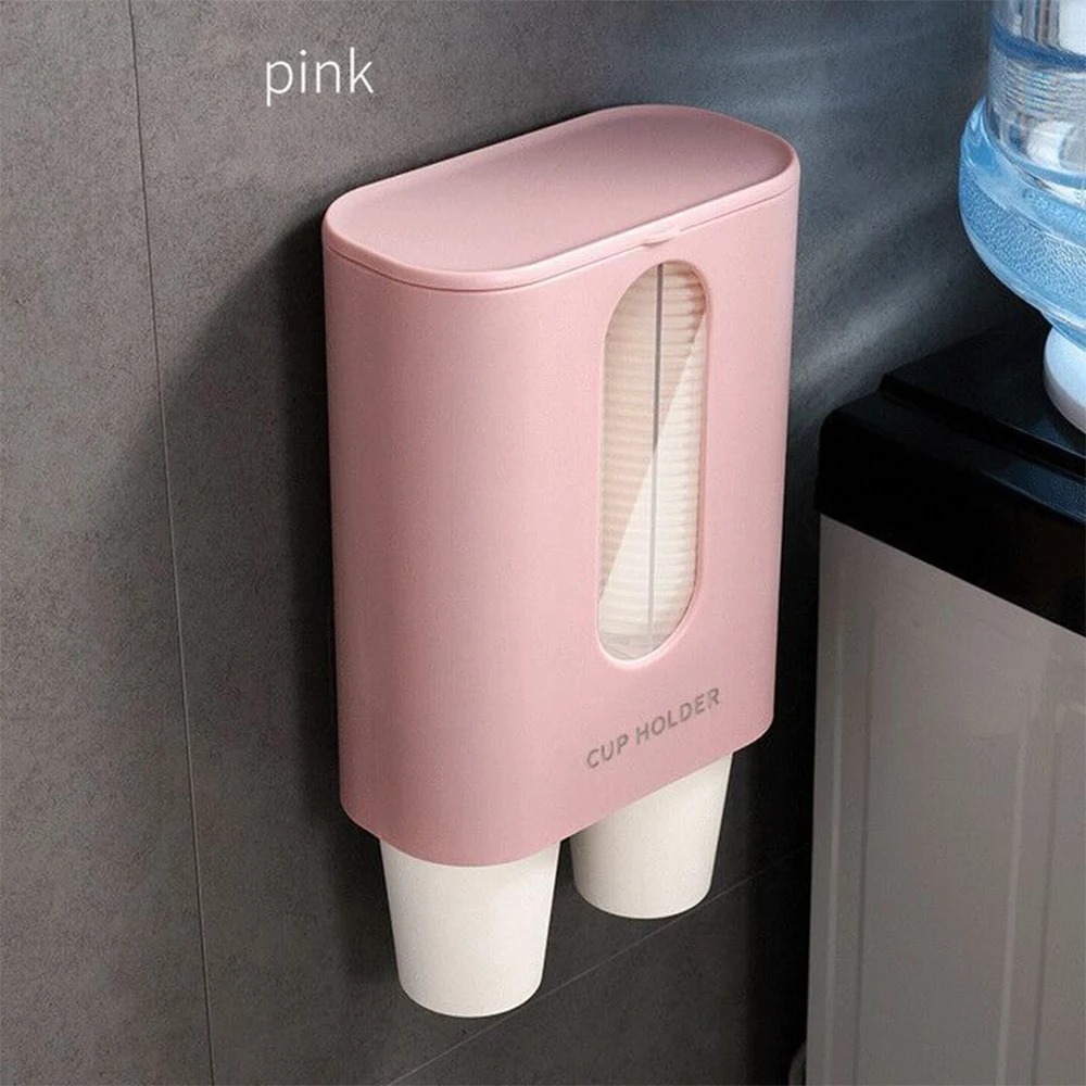 Portavasos desechable, dispensador de vasos para el hogar, dispensador de agua, portavasos a prueba de polvo, tubo montado en la pared, estante de almacenamiento de vasos de papel: Rojo