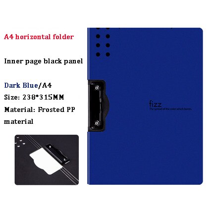 Fizz-carpeta A4 Horizontal, de 6 colores Carpeta de textura mate, almohadilla portátil, bandeja para bolígrafo, bolsillo para archivos de reuniones de oficina: Horizontal Dark Blue