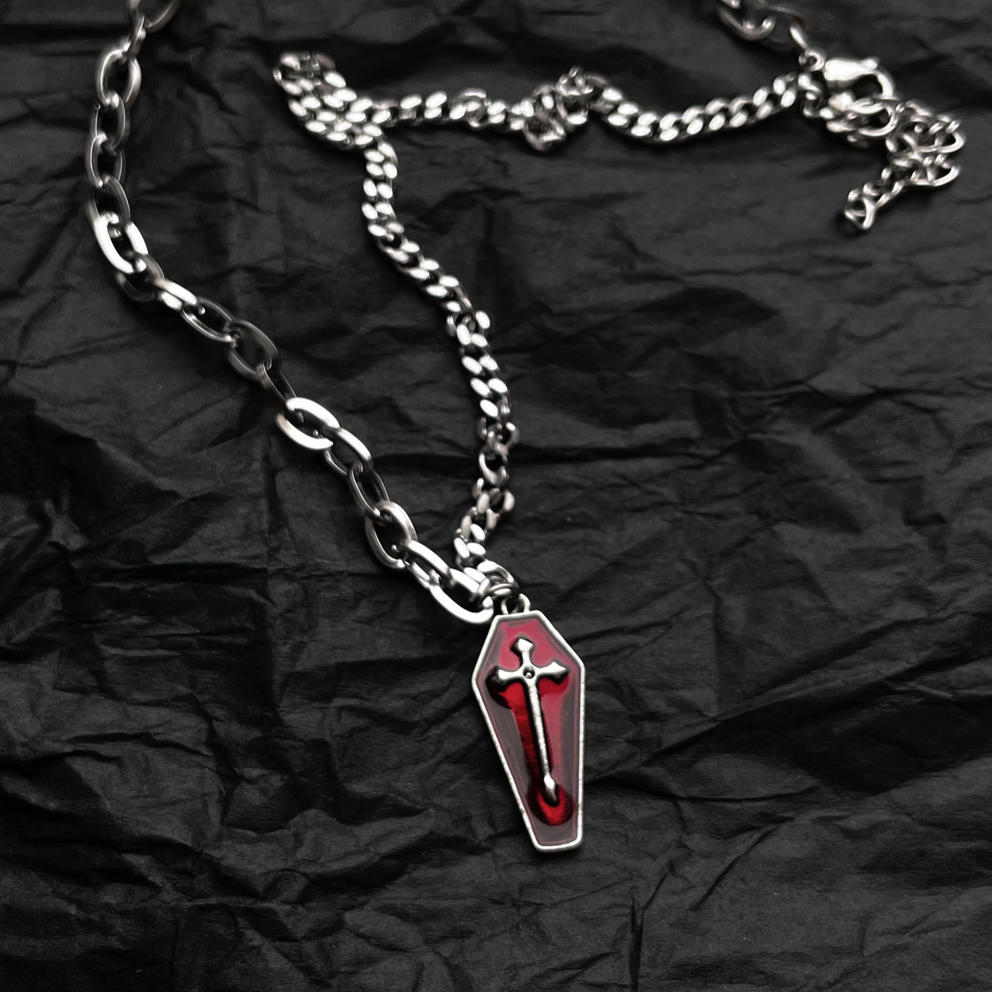Ins Dark Gothic Cross Coffin Ketting Niche Splicing Ketting Sleutelbeen Keten Y2K Tij