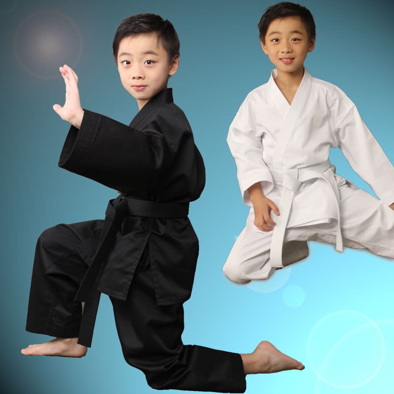 Ropa de Dobok de Taekwondo para niños y adultos, uniformes de Karate, traje de Taekwondo, cinturón blanco Unisex de manga larga