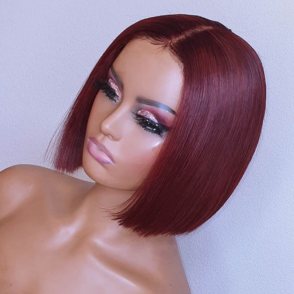 Heat Resistant Wine Red Bob Synthetic Wig 99J Burgundy Short bob Cut Silky Straight Synthetic Wigs High Density Middle Part