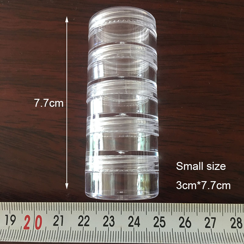 5 Layer Cylinder Transparent Empty Plastic Storage Boxes Rhinestone Bead Gems Case