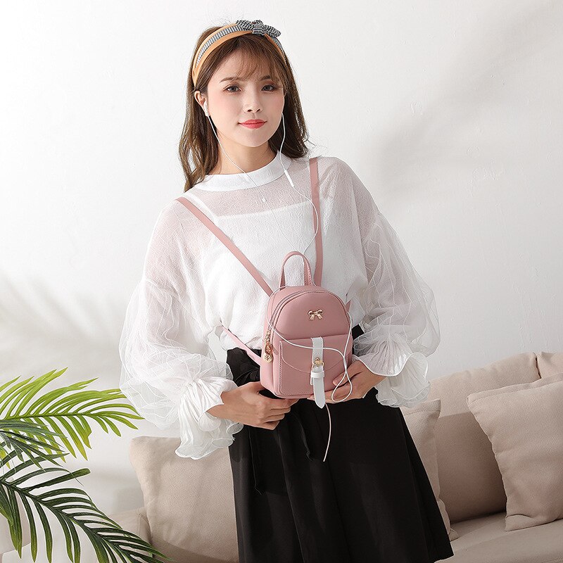Women's Mini Backpack Luxury PU Leather Kawaii Backpack Cute Graceful Bagpack Small School Bags for Girls Bow-knot Shoulder Bag