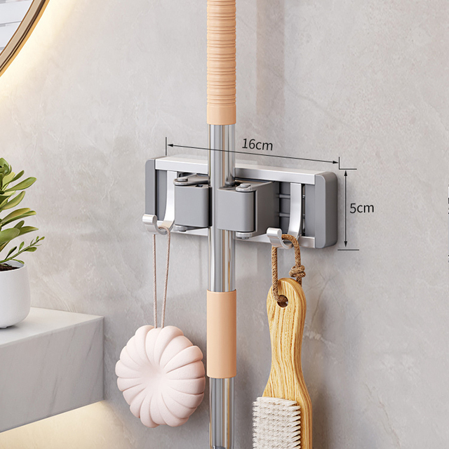 Mop en Bezem Organizer Mop Houder Rack Mop Houder Wandmontage Sterke Bezem Mop Houder Zelf Met 5-Haken Organisatoren Hang Bezem: green