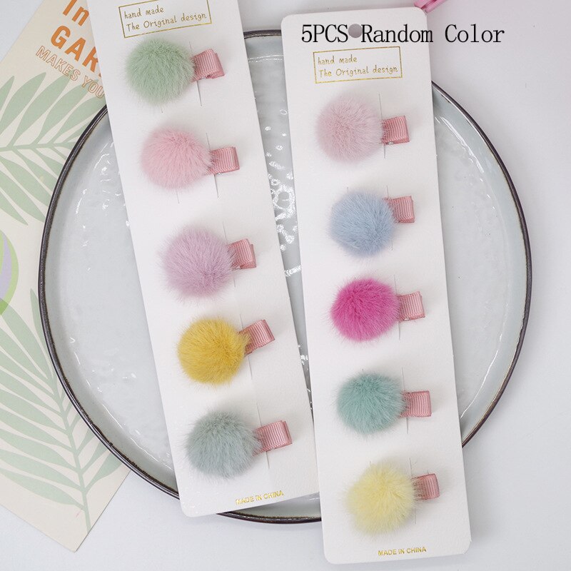 5 Stks/partij Leuke Pompom Baby Meisje Haar Clips Set Candy Kleur Mini Bal Prinses Hoofddeksels Kids Haarspeldjes Baby Haar accessoires: 5pcs random color 2