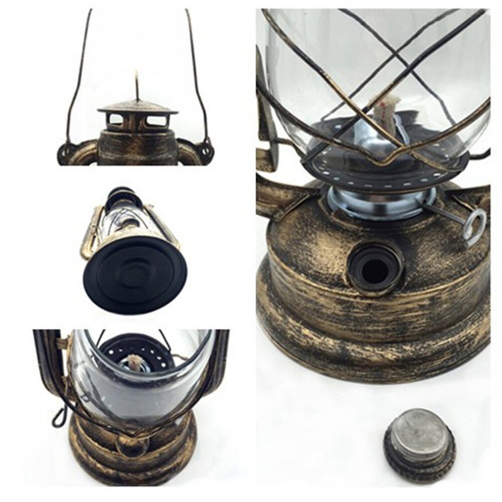 retro nostalgiczna lampa naftowa przenośna lampa wisząca latarenka na wolnym powietrzu kemping światło (brąz)