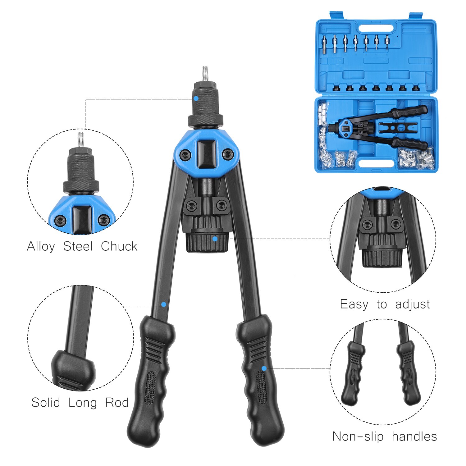 110pcs Manual Rivet Gun Riveting Machine Nut Tool M3-M12 Threaded Nut Riveting Machine Household Rivet Tools Kit