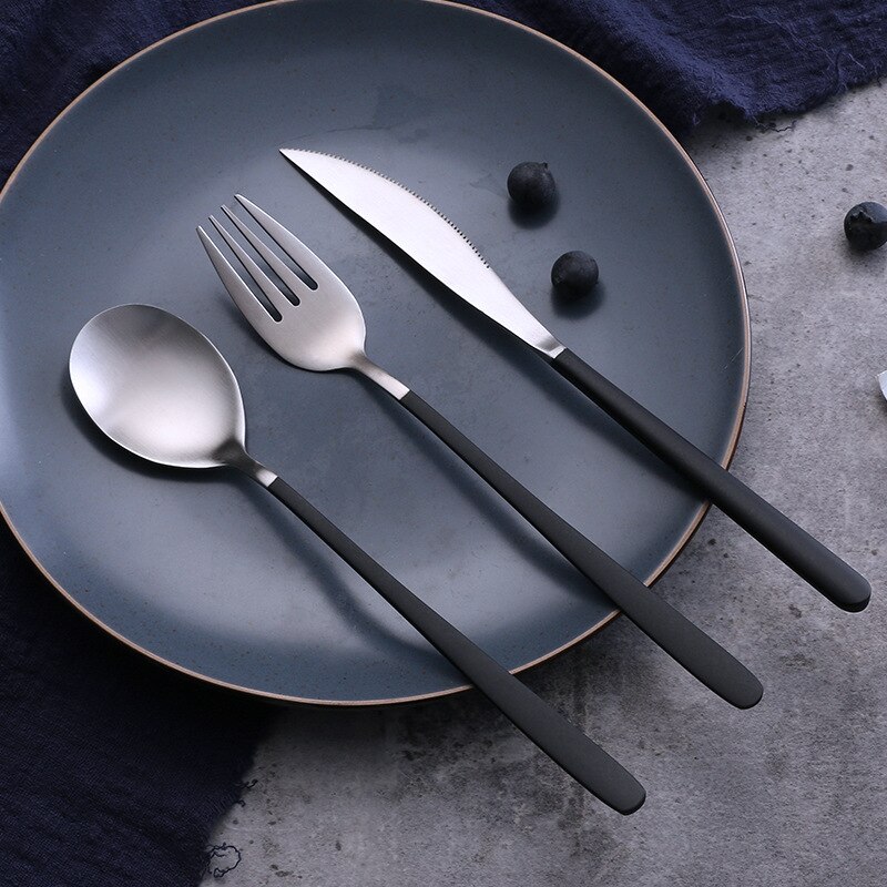 Blauw Goud Bestekset Rvs Westerse Servies Lepel Vork Mes voor Voedsel Fotografie Achtergrond Foto Achtergrond Rekwisieten