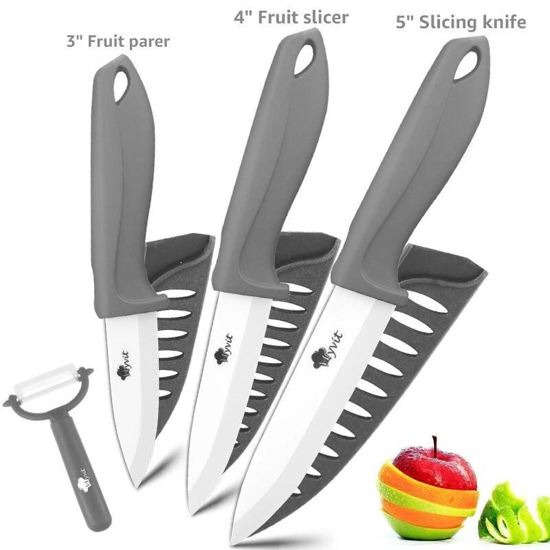 Myvit Ceramic Knife 3 4 5 6 inch Kitchen Knife Utility Slicing Fruit Vegetable Zirconia White Blade Chef Knives: gray 345 inch