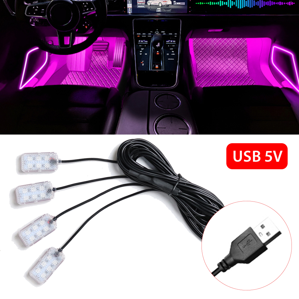 Auto Atmosphäre Led Fuß Licht USB Feuerzeug Umwelt Dekorative Lichter Auto Innen Umgebungs Lampen mit LED Rosa Licht: RGB