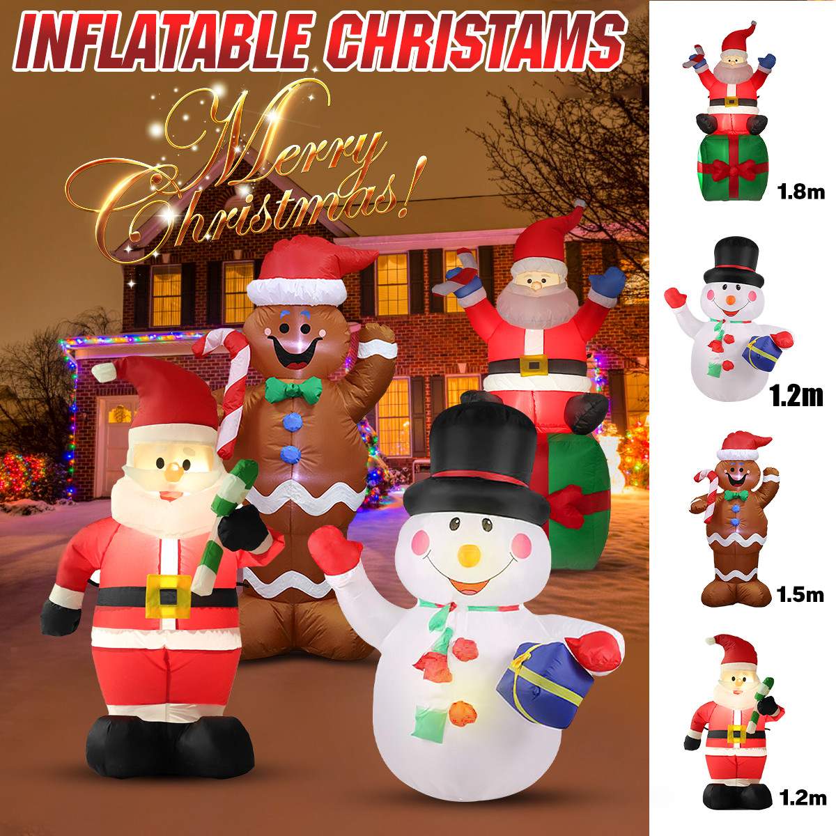 1.8M/1.2M Opblaasbare Kerstman Gingerbread Sneeuwman Kerst Led Pop Ornament Voor Xmas Jaar Party Thuis tuin Winkel Decor