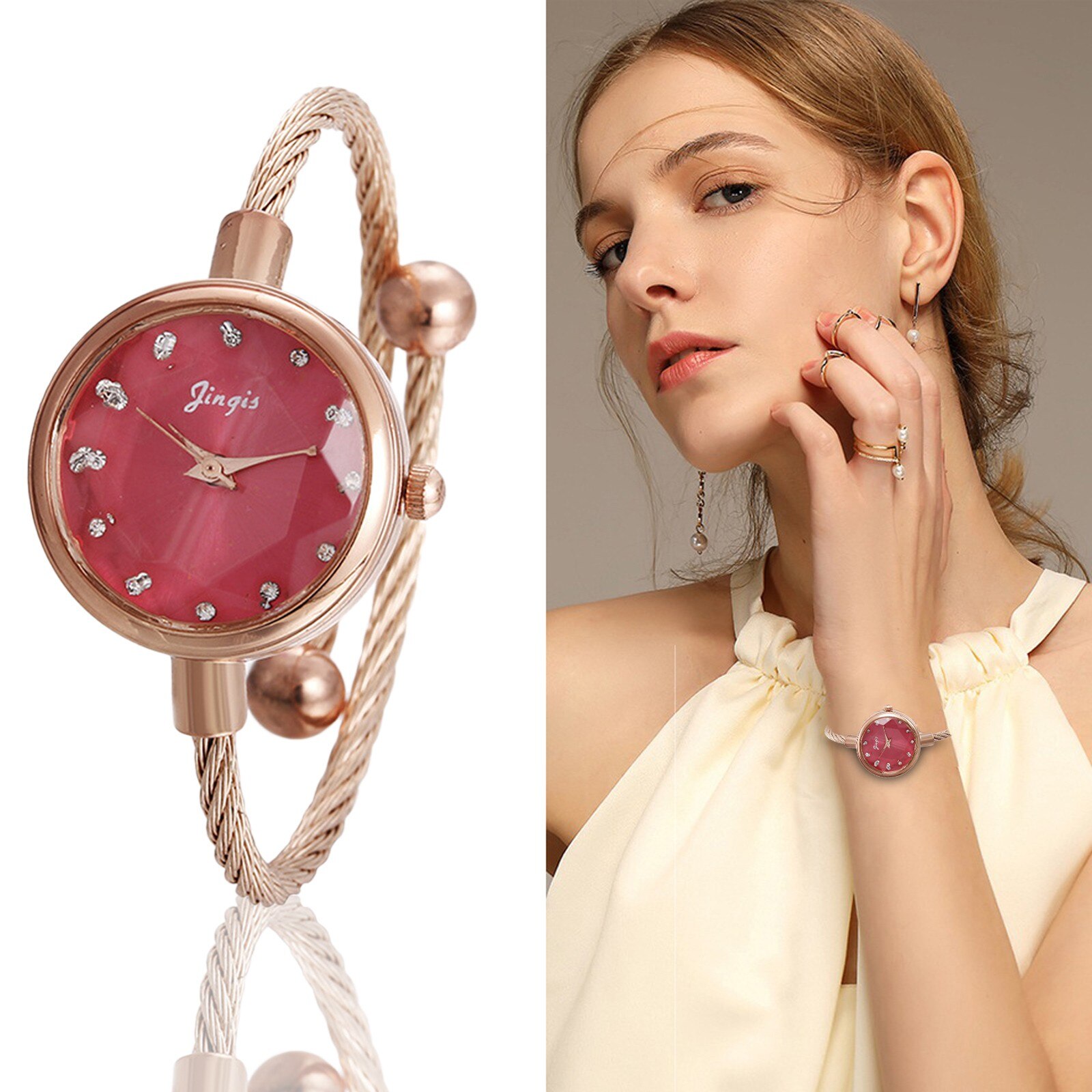 Vrouwen Horloge Prachtige Mode Armband Horloge Dames Armband Quartz Horloge Rose Goud Kleine En Prachtige Dames Casual Klok: C