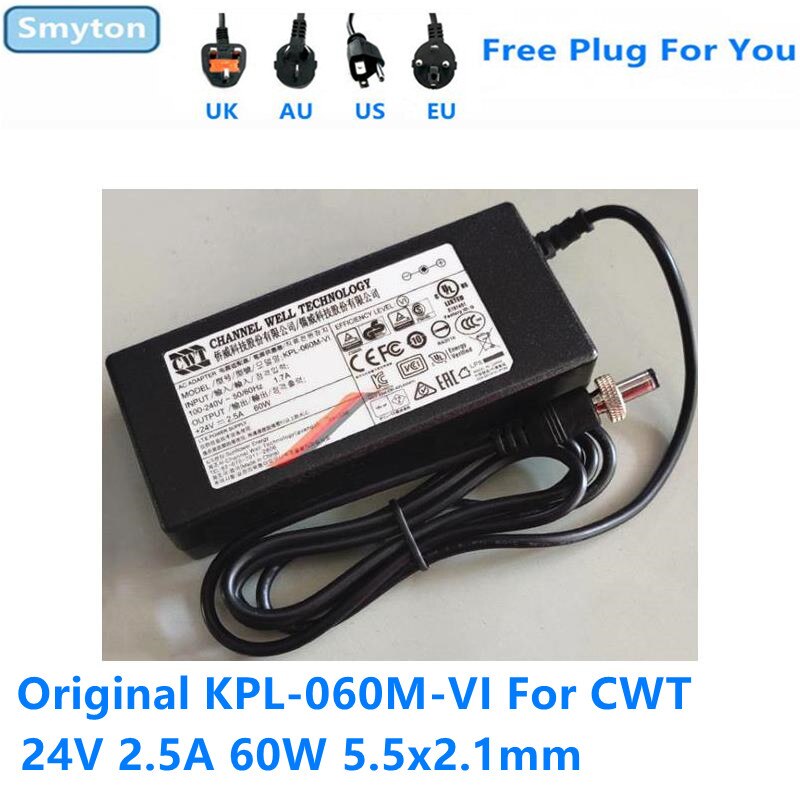 Original AC Adapter Charger For CWT 24V 2.5A 60W 5.5x2.1mm KPL-060M-VI Power Supply