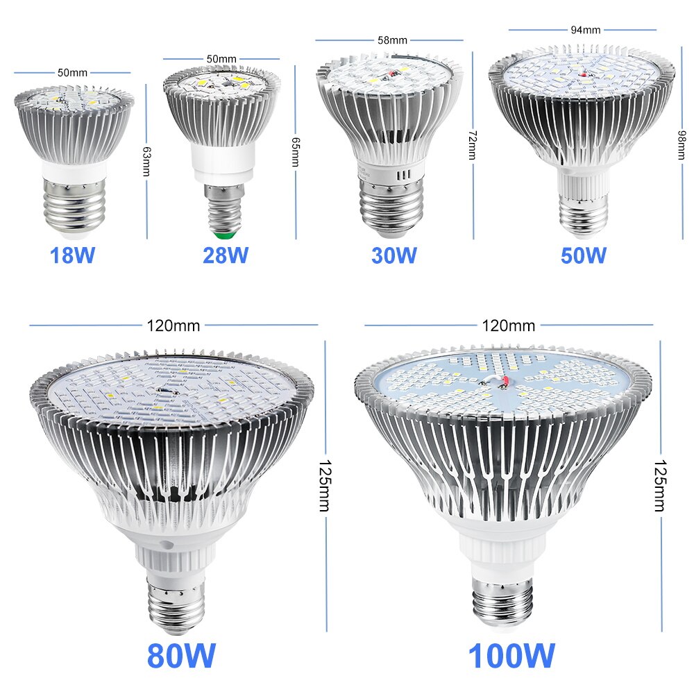 Luz LED de espectro completo Phyto Grow, lámpara E27 para plantas, Bombilla de crecimiento hidropónico de interior 18W 28W 30W 50W 80W 100W