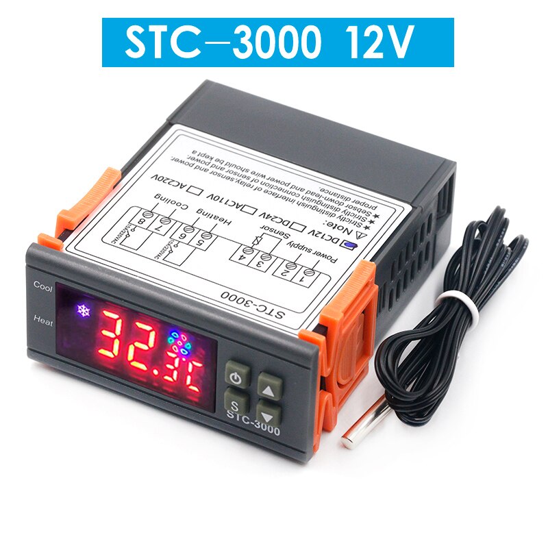 Stc -1000 stc 1000 led digital termostat til inkubator temperaturregulator termoregulator relæ opvarmning køling 12v 24v 220v: Stk -3000 12v