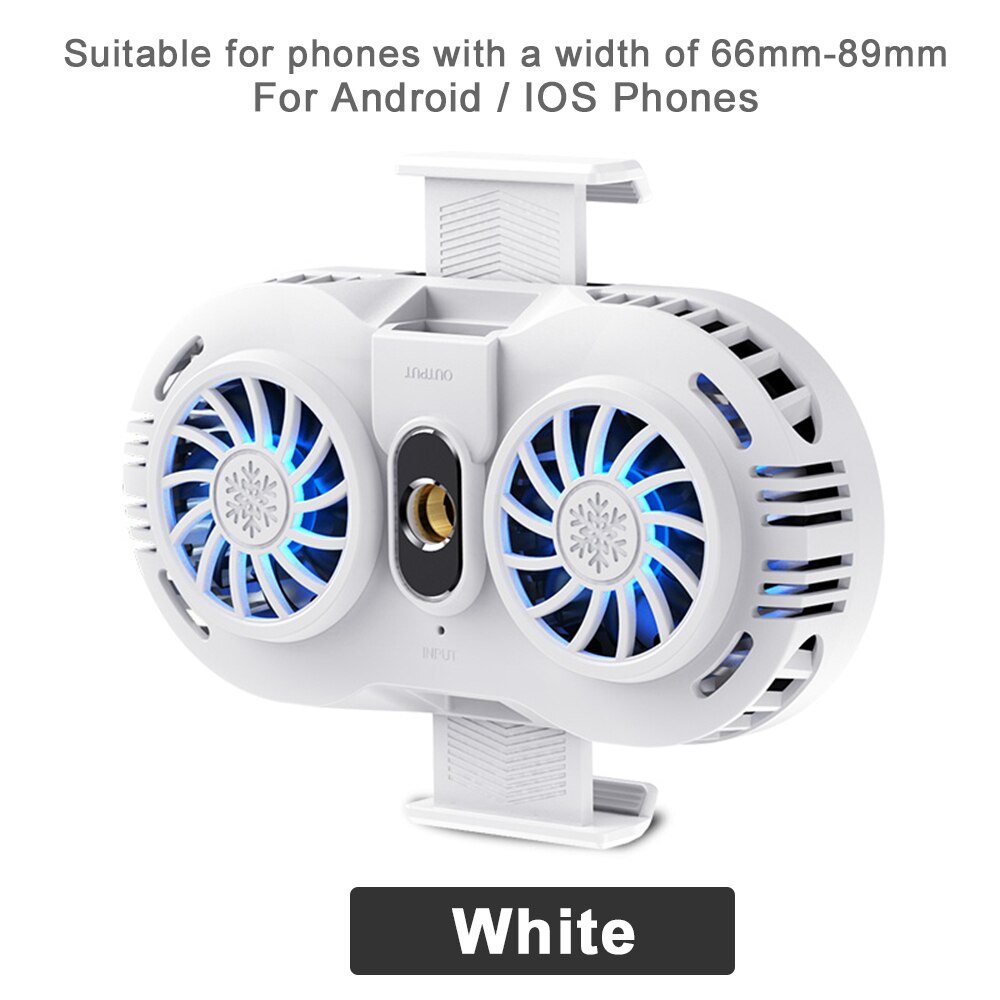 Mobile Phone Live Broadcast Dual Cooler USB Cooling Fan USB Radiator For iPhone 12 Samsung For Black Shark 4 Phones Accessories: White