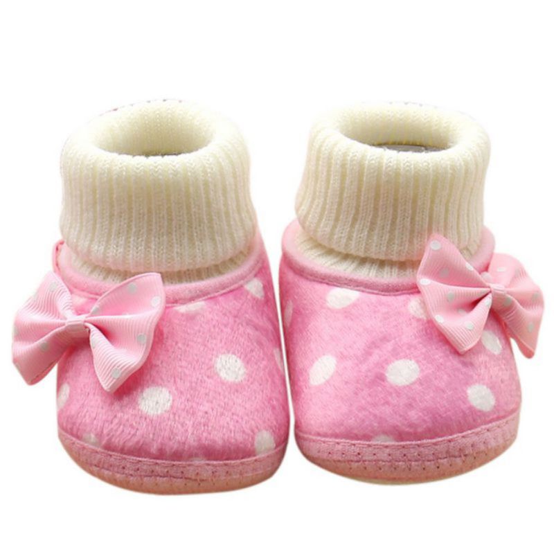 Baby Shoes Newborn Baby Girl Bowknot Fleece Snow Boots Booties White Princess Shoes Pink Purple Red Winter Warm Shoes