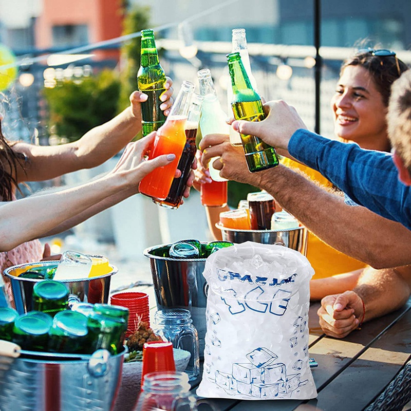 Isposer 8 lb med snøring , 100 stk. isposer til ismaskin, kraftige gjenbrukbare isbitposer, isposer til frysing