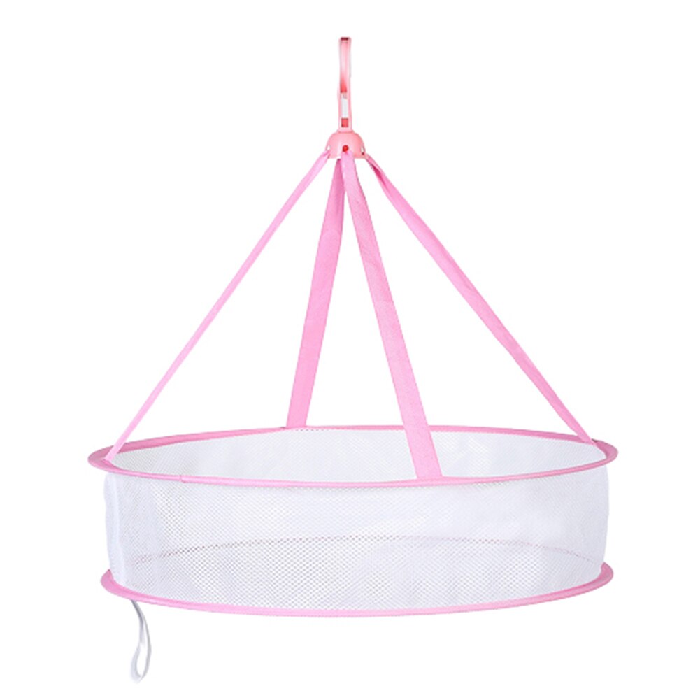 Single/Double Layer Drying Clothes Basket Socks Folding Hanging Mesh Rack Hanger: Dual Layer / Pink
