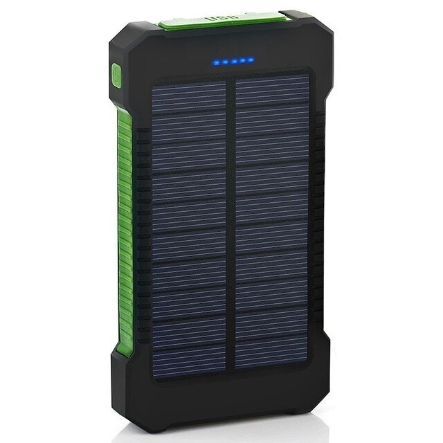 Solar Power Bank Waterdichte 30000Mah Solar Charger 2 Usb-poorten Externe Lader Powerbank Voor Xiaomi Smartphone Met Led Licht: Green