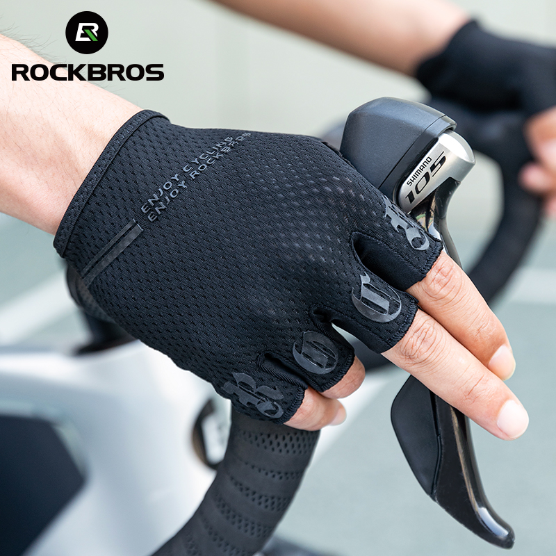 ROCKBROS Fahrradhandschuhe, stoßfeste Halbfinger-Handschuhe, atmungsaktiv, stoßfest, kurze Fahrradhandschuhe, Sommer-Handschuhe mit hoher Elastizität