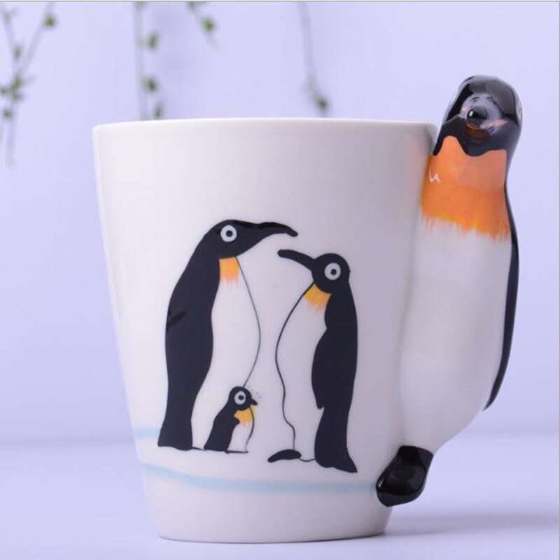 Tasse en céramique 400ml animaux de dessin animé tasse à café et lait tasse de couleur peinte à la main 3d animaux bureau maison enfant tasse: Manchot