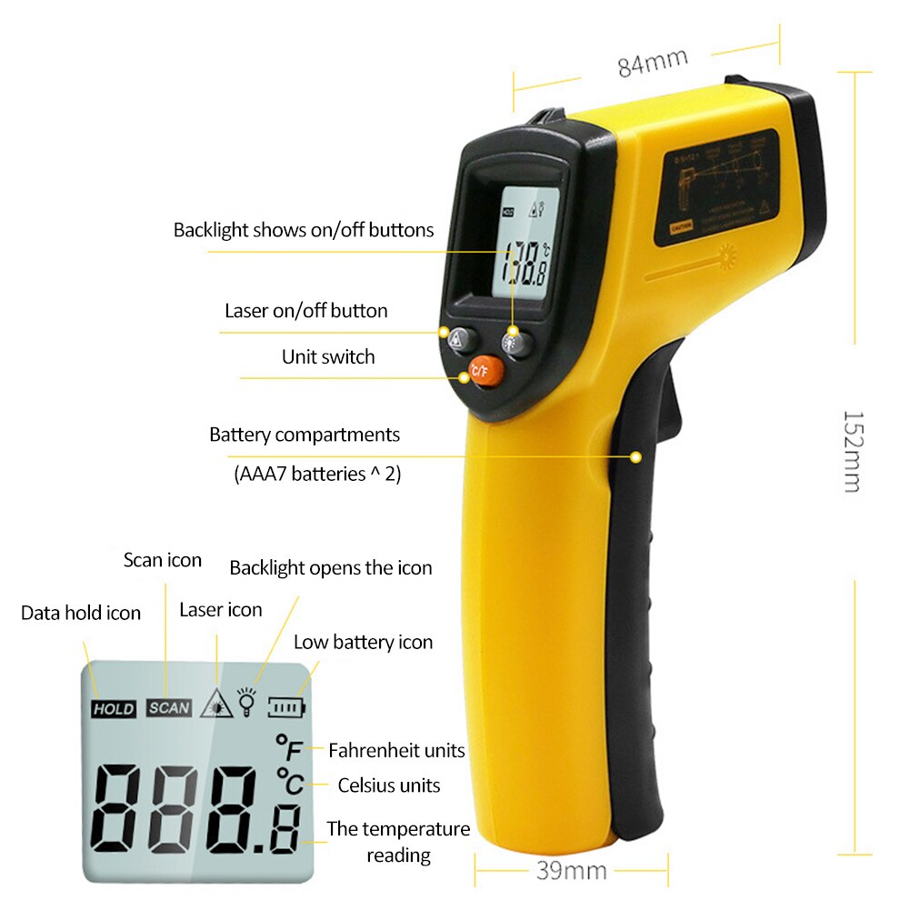 GM320 LCD Digital Non Contact Infrared Thermometer Temperature Meter Pyrometer home kitchen infrared thermometer swimming pools