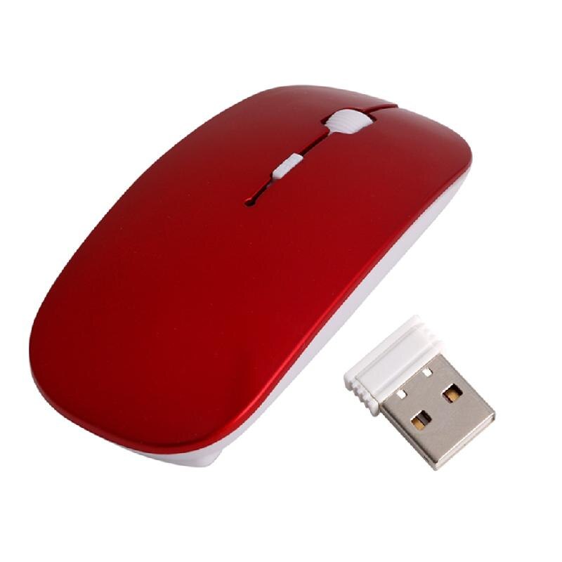Jolie souris optique sans fil, 2.4GHz, Ultra fine, avec récepteur USB, pour ordinateur portable: Rouge