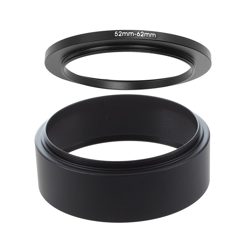 Rise-2 Pcs Voor Camera Accessoires: 1 Pcs 62Mm Schroef Mount Metal Zonnekap &amp; 1 Pcs 52Mm-62Mm Step Up Ring adapter